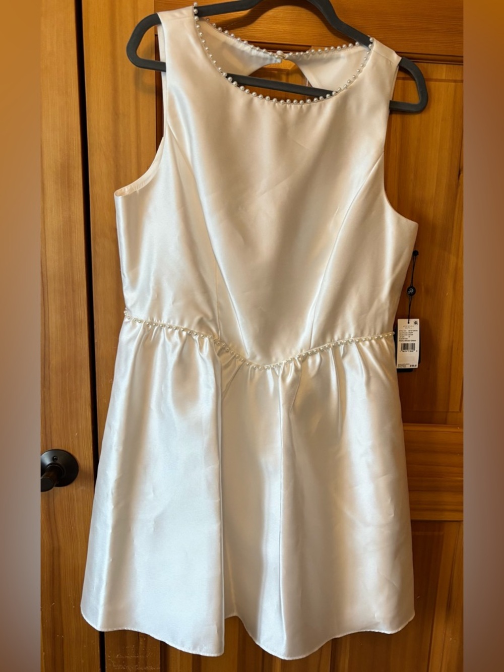 Adrianna Papell Ivory Satin Pearl-Trim Dress